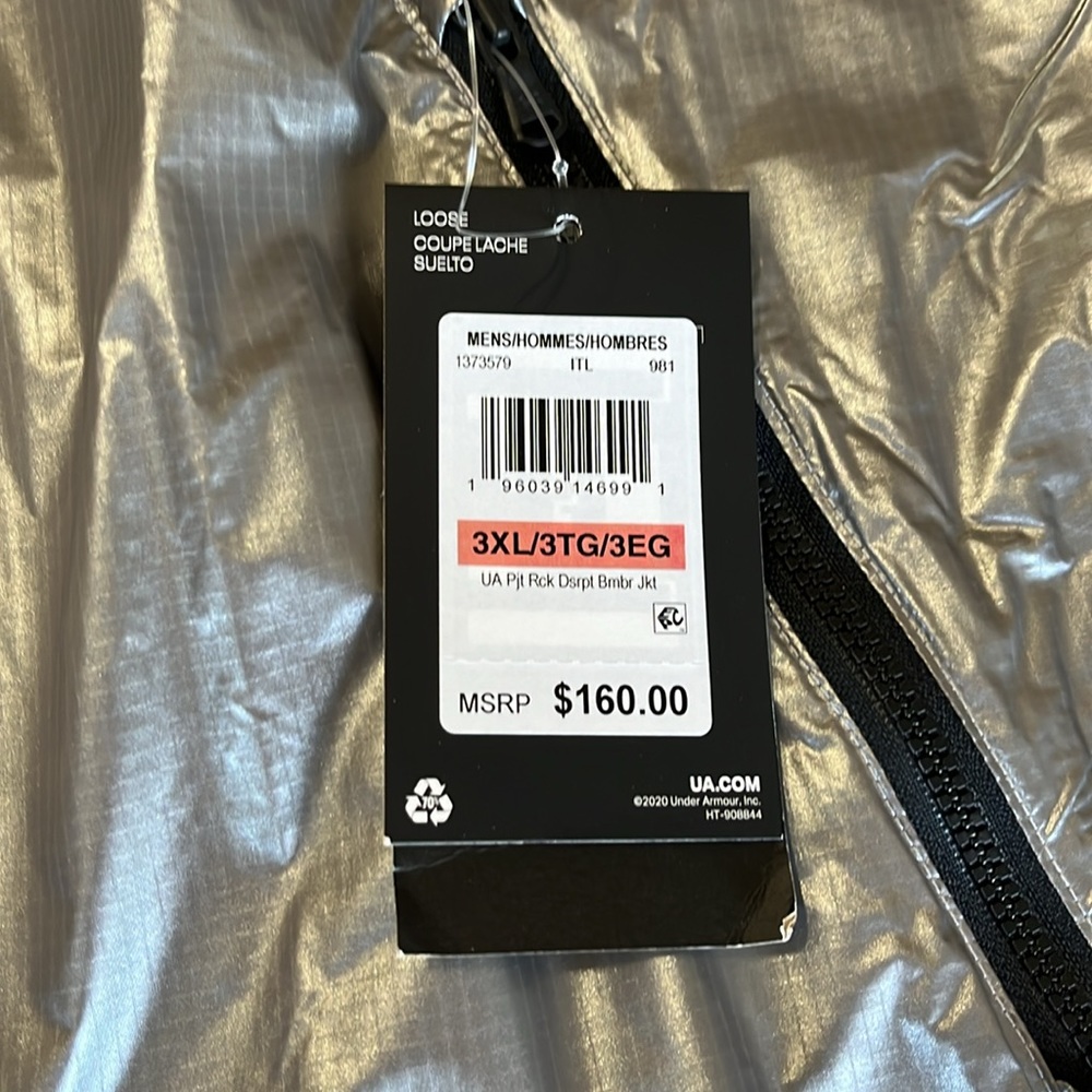 Under Armour Project Rock Iron Paradise Silver Disrupt Bomber Jacket 3XL NWT - Picture 7 of 10